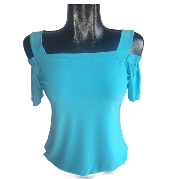 Laura Teal Colored Off-Shoulder Short Sleeve Top S - Picture 1 of 6
